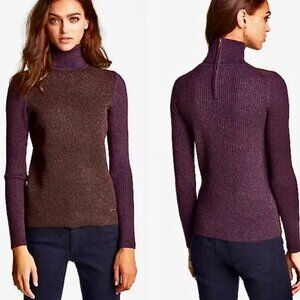 TORY BURCH Lindley Metallic Wool Blend Sweater Top Zip Back Stretch Knit Size XS